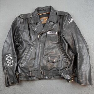 Vtg First Classics Jacket Mens XL Black Leather Motorcycle Skull Patches Biker